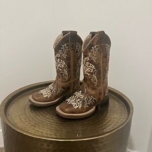 Old West 1958 Toddler Embroidered Square Toe Western Boot Brown Size 9T